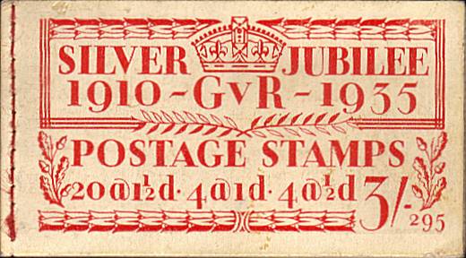 British Stamps George 5th Booklets Item: view larger image for SG  BB28 (1935) - 3/- Silver Jubilee Booklet - Edition number 295<br/>in good contition with a small scuff top left corner.<br/>
SG Cat £90
<br/><b>QWD</b>