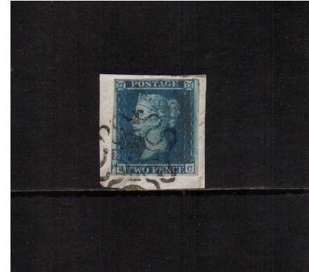 view larger image for SG 14f (1881) - 2d Blue from Plate 3 lettered 'J-C'<br/>tied to a small piece with a LONDON number '5' MALTESE CROSS SG Cat £850 on stamp alone.