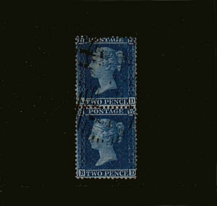 view larger image for SG 35 (1857) - 2d Blues from Plate 6 - Large Crown - Perf 14
A very lightly used vertical pair lettered ''A-D'' and ''B-D''. 

<br/>SG Cat £140
<br><b>QQQ</b>