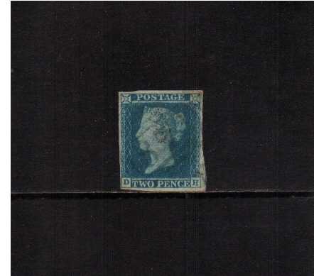 view larger image for SG 14h (1841) - 2d Blue from Plate 4 lettered 'D-H'<br/>a four margined stamp cancelled with a BLUE '1844' type cancel. The stamp does have a very tiny fault. SG Cat £1000