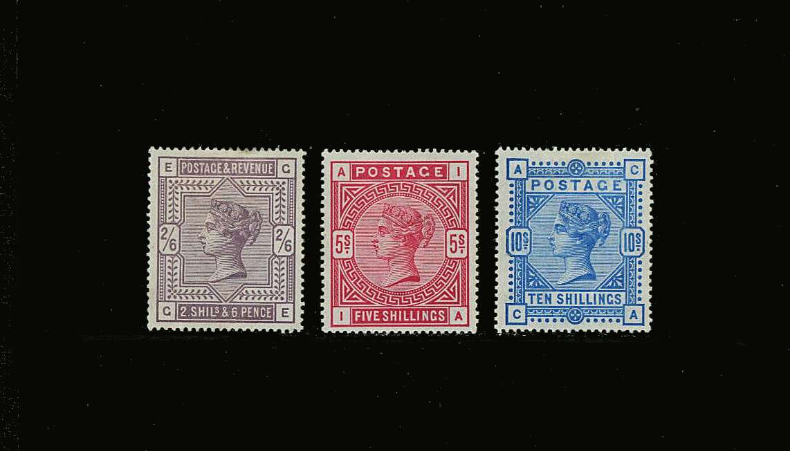 view larger image for SG 179-183 (1883) - The complete <b>''HIGH VALUES'' </b>set of three lightly mounted mint.<br/>A fine and fresh set seldom offered as a set!<br/>SG 178 G-E, 180 I-A  and 183 C-A. SG Cat £3950
<br/><b>QQP</b>
