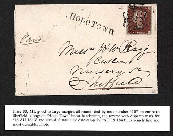 view larger front view of image for 1d Red from Plate 33 lettered ''M-L'' on a small entire from LONDON cancelled with an <b>upright</b> ''10'' in MALTESE CROSS to SHEFFIELD 8 AUG 1843 arriving 12 AUG 1846. Fine and rare!
<br/><b>QQZ</b>