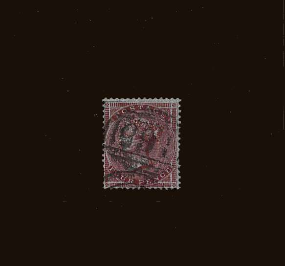 view larger image for SG 62 (1855) - 4d Carmine - Highly Glazed - Small Garter watermark<br/>
A good used single with a couple of short perfs.<br/>
SG Cat £450 
<br/><b>QQB</b>