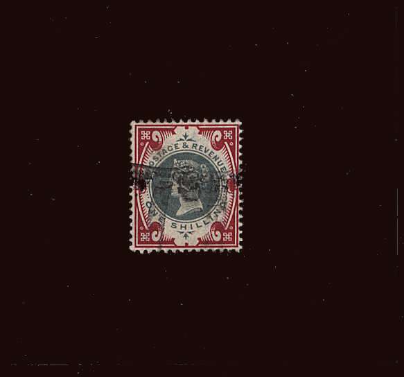 view larger image for SG 214 (1900) - 1/- Green and Carmine<br/>
A fine used single with excellent centering and great rich colours.<br/>
SG Cat £140.00
