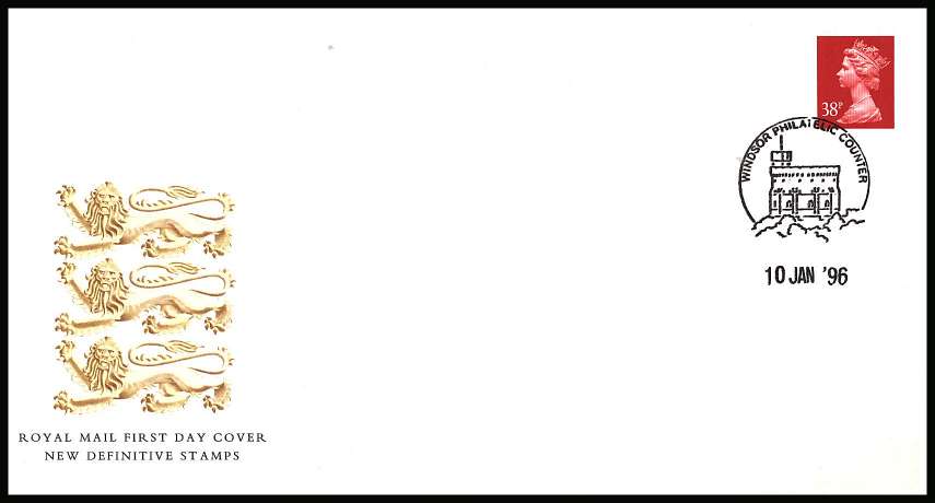 view larger back view image for MACHIN - 38p Rosine - Enschede Printing<br/>
on an unadressed Royal Mail FDC cancelled with a WINDSOR PHILATELIC COUNTER dated 10 JAN '96
<br/><b>KKP</b>