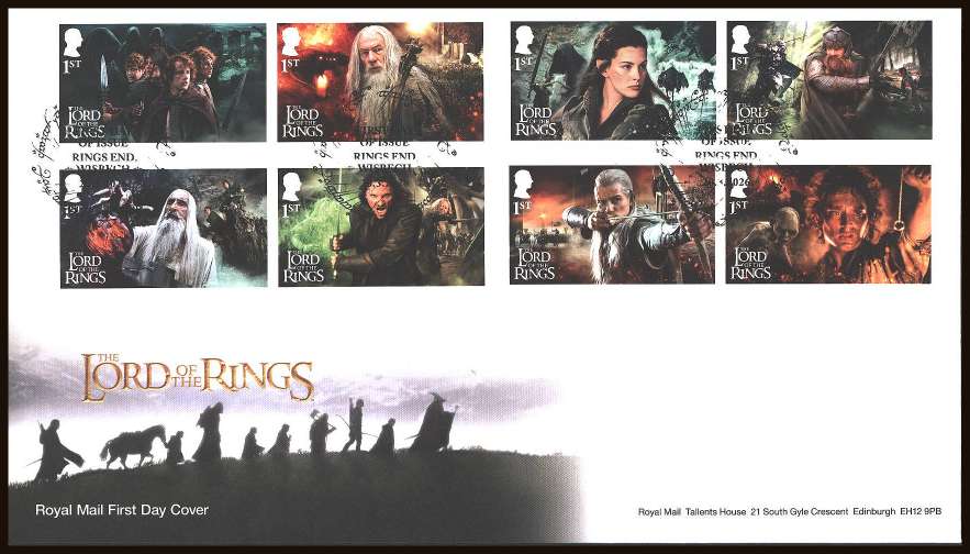 view larger back view image for Lord of the Rings set of eight on an unaddressed official Royal Mail FDC cancelled with the official alternative FDI cancel for
RINGS END - WISBECH
dated 20-3-2026