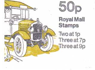 British Stamps QE II Folded Booklets Item: view larger image for SG FB5A (1978) - 50p Booklet - Commercial Vehicles Series - No 3 - Morris Royal Mail van - 7p's at Left - Pane is SG X844n