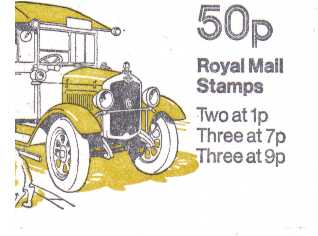 British Stamps QE II Folded Booklets Item: view larger image for SG FB5B (1978) - 50p Booklet - Commercial Vehicles Series - No 3 - Morris Royal Mail van - 7p's at Right - Pane is SG X844na