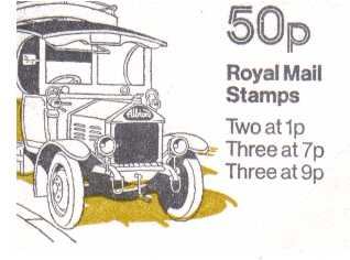 British Stamps QE II Folded Booklets Item: view larger image for SG FB7A (1979) - 50p Booklet - Commercial Vehicles Series - No 5 - Albion van - 7p's at Left - Pane is SG X844n