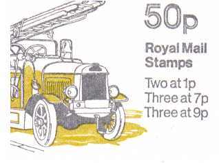 British Stamps QE II Folded Booklets Item: view larger image for SG FB8A (1979) - 50p Booklet - Commercial Vehicles Series - No 6 - Leyland Fire engine - 7p's at Left - Pane is SG X844n
