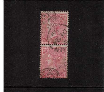 view larger image for SG 66 (1857) - 4d Rose-Carmine (deep) watermark LARGE GARTER.<br/>A superb fine used vertical pair with excellent colour and perforations. SG Cat £300