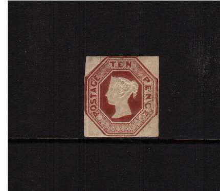view larger image for SG 57 (1848) - Embossed - 10d Brown<br/>From  Die 3. A attractive stamp with four square margins with a small thin but large part original gum. SG Cat £6000