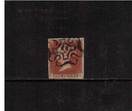 view larger image for SG 8m (1841) - 1d Red Brown lettered ''T-E''<br/>A four margined stamp  cancelled with a Maltese Cross with a number '9' in centre. SG Cat £180
