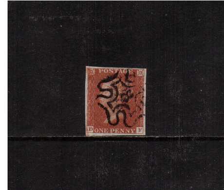 view larger image for SG 8m (1841) - 1d Red Brown lettered ''D-F''<br/>A bright and very crisp four margined stamp  cancelled with a Maltese Cross with a number ''8'' in centre. SG Cat £160
