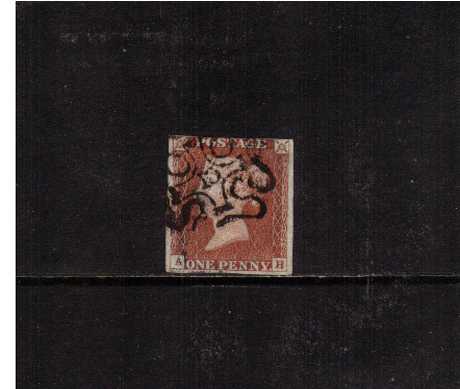 view larger image for SG 8m (1841) - 1d Red Brown lettered ''A-H''<br/>with four close margins cancelled with a Maltese Cross with a number '10' in centre. SG Cat £320
